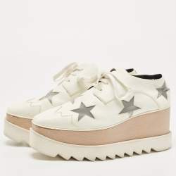Pre Owned Stella McCartney White Faux Leather and Mesh Elyse Star Platform Derby Sneakers Size 38