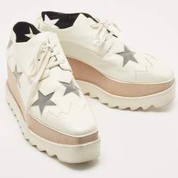 Pre Owned Stella McCartney White Faux Leather and Mesh Elyse Star Platform Derby Sneakers Size 38