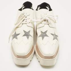 Pre Owned Stella McCartney White Faux Leather and Mesh Elyse Star Platform Derby Sneakers Size 38