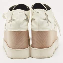 Pre Owned Stella McCartney White Faux Leather and Mesh Elyse Star Platform Derby Sneakers Size 38