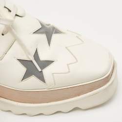 Pre Owned Stella McCartney White Faux Leather and Mesh Elyse Star Platform Derby Sneakers Size 38