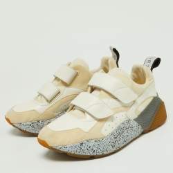 مملوكة مسبقًا Stella McCartney Cream/White Faux Suede and Faux Leather Eclypse Velcro Strap Sneakers Size 40