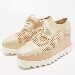 Pre Owned Stella McCartney Two Tone Faux Leather Canyon Wicker Elyse Platform Derby Sneakers Size 38.5