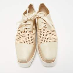 Pre Owned Stella McCartney Two Tone Faux Leather Canyon Wicker Elyse Platform Derby Sneakers Size 38.5