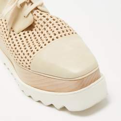 Pre Owned Stella McCartney Two Tone Faux Leather Canyon Wicker Elyse Platform Derby Sneakers Size 38.5
