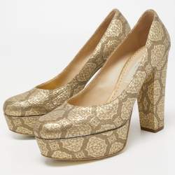 Pre Owned Stella McCartney Metallic Brocade Fabric Platform Pumps Size 38.5