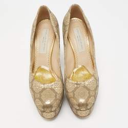 Pre Owned Stella McCartney Metallic Brocade Fabric Platform Pumps Size 38.5