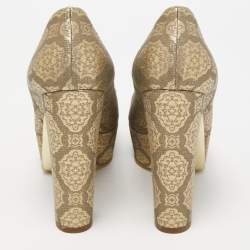 Pre Owned Stella McCartney Metallic Brocade Fabric Platform Pumps Size 38.5