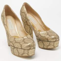 Pre Owned Stella McCartney Metallic Brocade Fabric Platform Pumps Size 38.5