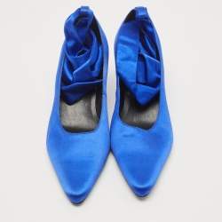 Pre Owned Stella McCartney Blue Satin Hemy Bow Ankle Tie Pumps Size 39