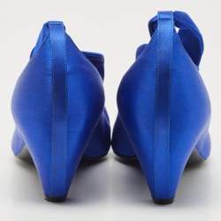 Pre Owned Stella McCartney Blue Satin Hemy Bow Ankle Tie Pumps Size 39