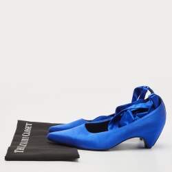 Pre Owned Stella McCartney Blue Satin Hemy Bow Ankle Tie Pumps Size 39