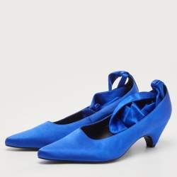 Pre Owned Stella McCartney Blue Satin Hemy Bow Ankle Tie Pumps Size 39