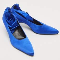 Pre Owned Stella McCartney Blue Satin Hemy Bow Ankle Tie Pumps Size 39