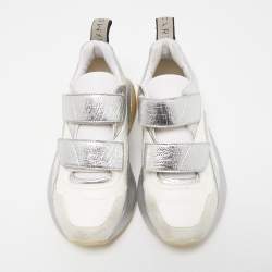 Stella McCartney White/Silver Faux Leather Eclypse Sneakers Size 38