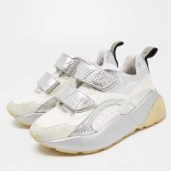 Stella McCartney White/Silver Faux Leather Eclypse Sneakers Size 38