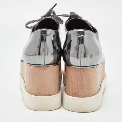 Pre Owned Stella McCartney Silver Faux Leather Elyse Platform Lace Up Derby Size 39