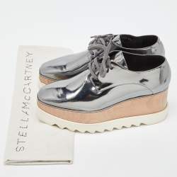 Pre Owned Stella McCartney Silver Faux Leather Elyse Platform Lace Up Derby Size 39