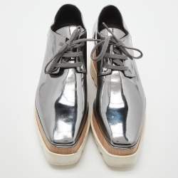 Pre Owned Stella McCartney Silver Faux Leather Elyse Platform Lace Up Derby Size 39