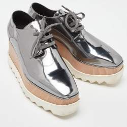 Pre Owned Stella McCartney Silver Faux Leather Elyse Platform Lace Up Derby Size 39