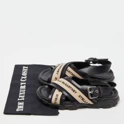 Stella McCartney Black/Beige Faux Leather and Canvas Crossover Flat Sandals Size 36