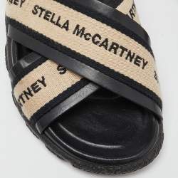 Stella McCartney Black/Beige Faux Leather and Canvas Crossover Flat Sandals Size 36