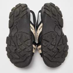 Stella McCartney Black/Beige Faux Leather and Canvas Crossover Flat Sandals Size 36