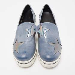 Stella McCartney Blue Faux Leather Binx Star Sneakers Size 36