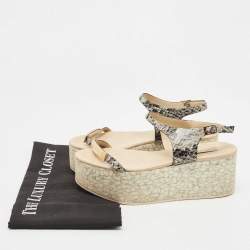 Stella McCartney Black/White Faux Python Embossed Leather Geena Sandals Size 36