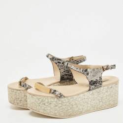 Stella McCartney Black/White Faux Python Embossed Leather Geena Sandals Size 36
