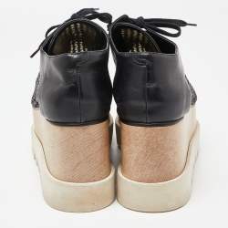 Pre Owned Stella McCartney Black Woven Faux Leather Elyse Platform Derby Size 38.5