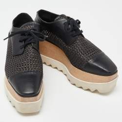 Pre Owned Stella McCartney Black Woven Faux Leather Elyse Platform Derby Size 38.5