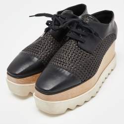 Pre Owned Stella McCartney Black Woven Faux Leather Elyse Platform Derby Size 38.5