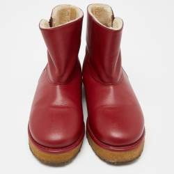 Pre Owned Stella McCartney Burgundy Faux Leather Ankle Boots Size 39