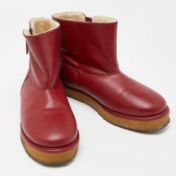 Pre Owned Stella McCartney Burgundy Faux Leather Ankle Boots Size 39