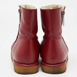 Pre Owned Stella McCartney Burgundy Faux Leather Ankle Boots Size 39