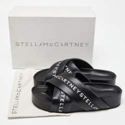Pre Owned Stella McCartney Black/White Faux Leather Vesta Slide Slippers Size 41