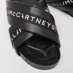 Pre Owned Stella McCartney Black/White Faux Leather Vesta Slide Slippers Size 41