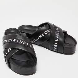 Pre Owned Stella McCartney Black/White Faux Leather Vesta Slide Slippers Size 41