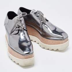 Pre Owned Stella McCartney Sliver Faux Leather Elyse Platform Derby Sneakers Size 36.5