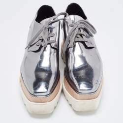 Pre Owned Stella McCartney Sliver Faux Leather Elyse Platform Derby Sneakers Size 36.5