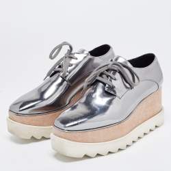 Pre Owned Stella McCartney Sliver Faux Leather Elyse Platform Derby Sneakers Size 36.5