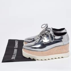 Pre Owned Stella McCartney Sliver Faux Leather Elyse Platform Derby Sneakers Size 36.5