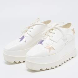 Pre Owned Stella McCartney White Faux Leather Elyse Star Platform Derby Sneakers Size 38