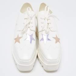 Pre Owned Stella McCartney White Faux Leather Elyse Star Platform Derby Sneakers Size 38