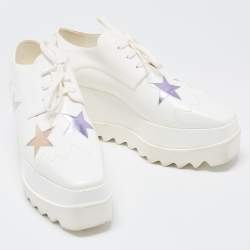 Pre Owned Stella McCartney White Faux Leather Elyse Star Platform Derby Sneakers Size 38
