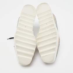 Pre Owned Stella McCartney White/Black Woven Faux Leather Elyse Cork Wedge Platform Derby Sneakers Size 39