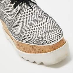 Pre Owned Stella McCartney White/Black Woven Faux Leather Elyse Cork Wedge Platform Derby Sneakers Size 39