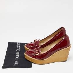 Stella McCartney Red Faux Patent Leather Wedge Platform Loafer Pumps Size 38