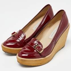 Stella McCartney Red Faux Patent Leather Wedge Platform Loafer Pumps Size 38